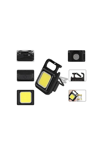 harry 3 Adet LED Anahtarlıklı Metal Kasa El Feneri Şişe Açacağı Usb’li Şarj Edilebilir Cep Boy Cob 800MAH - Resim 3