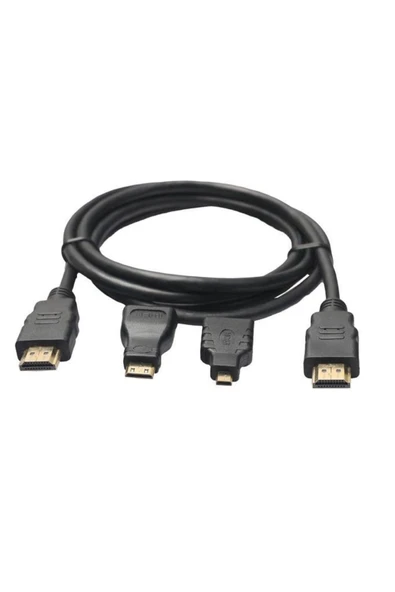 harry 1.5 Metre 1.4v 3d Hdmı Kablo Mini Micro Uç 3in1 Çevirici Dönüştürücü Adaptör Kablosu ürün görseli