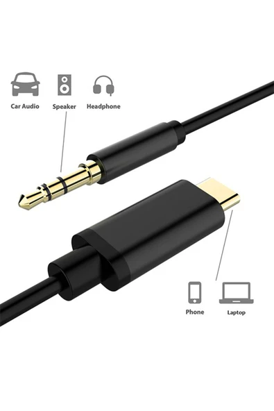 harry 1 Metre Samsung Uyumlu Aux Kablosu Type-C To Aux 3.5mm Jack Çevirici Dönüştürücü - 1