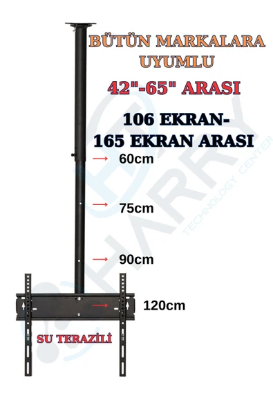 harry Tüm Marka ve Modelere Uyumlu 42"-65" Arası 106-165 Ekran Lcd Tavan Dönerli Tv Askı Aparatı ürün görseli