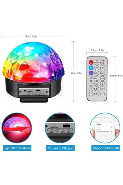 harry Yeni Küre Disko Topu Müzik Çalar Renkli Lazer Işıklı Bluetooth Sese Duyarlı Işıklar Disko Parti Işığ ürün görseli