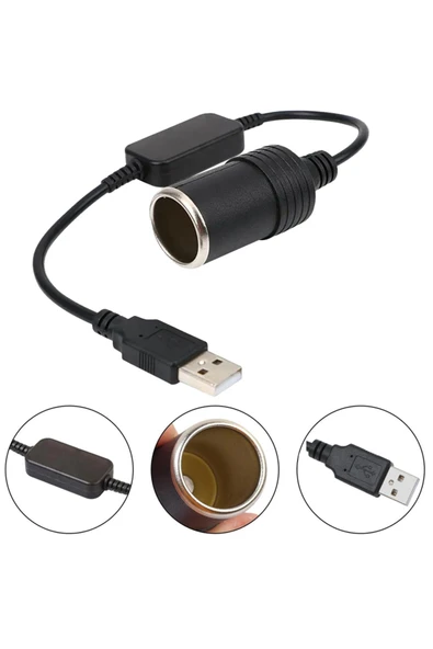 harry Çakmaklık Fişi Çevirici Çakmak Dönüştürücü USB 2.0 5 Volt 2 Amper To 12 Volt 0.8 Amper - 1