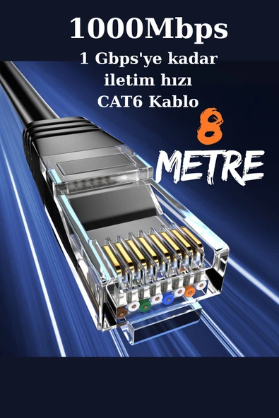 harry 8 Metre Cat6 Lan Patch Network Ethernet İnternet Kablosu 1000 MBPS 1 Gbps'ye kadar iletim hızı ürün görseli
