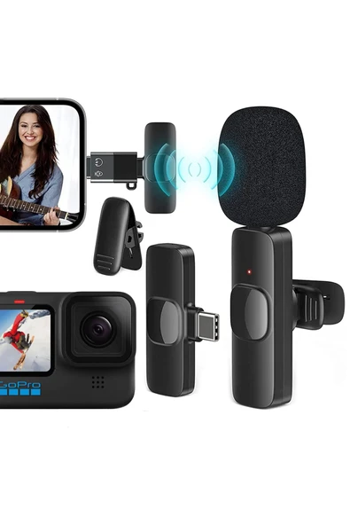 harry 2 In 1 Iphone Ve Type C Uyumlu Ikili Kablosuz Yaka Mikrofonu K8 Youtube Facebook Tiktok - 1