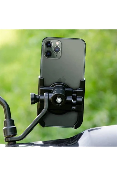 harry Dikiz Ayna Bağlantılı Metal Ayarlanabilen Motorsiklet Bisiklet Telefon Tutucu 360 Derece Dönen - 3