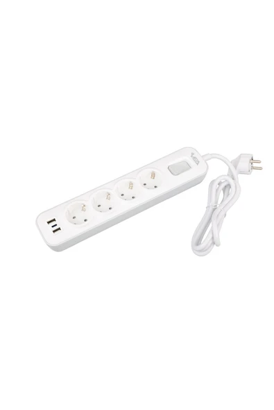 harry 4'LÜ 1.5 METRE KABLOLU 2 USB+TYPE-C HIZLI ŞARJ AKIM KORUMA ÇOCUK VE YANGIN KORUMA ANAHTARLI 4000 WAT - Resim 2