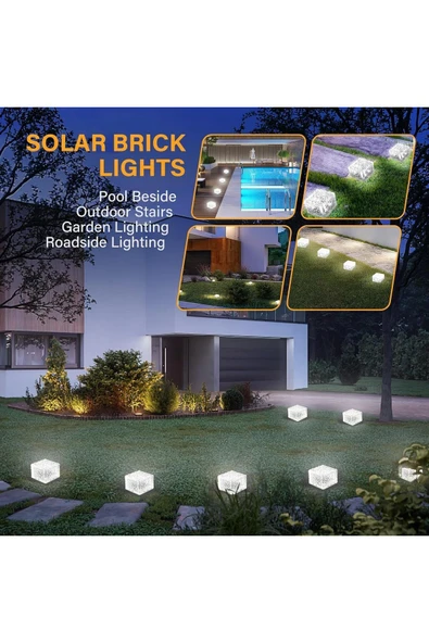 harry Güneş Enerjili Solar LEDli Buzlu Cam Tuğla Görünümlü Beyaz Renk Peyzaj Bahçe Yolu Veranda Aydınlatma - Resim 3