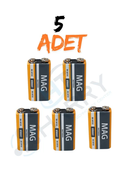 harry 5 ADET 9 Volt Pil - 9V Oyuncak Araba Drone Kumanda Pili -9Volt Çift Başlı Kare Pil - 1