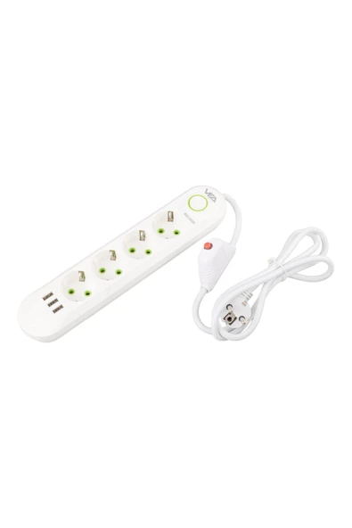 harry VEA 4'LÜ 1.5 METRE KABLOLU 3 USB'Lİ BEYAZ AKIM KORUMALI PRİZ BAKIR KABLO HARİCİ GÜÇ ANAHTARI - 3