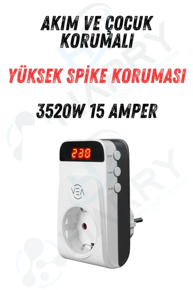 harry Digital Göstergeli Tekli Priz Yüksek Gerilim,Akım ve Çocuk Korumalı Priz Aşırı Akım Koruması -3520w ürün görseli