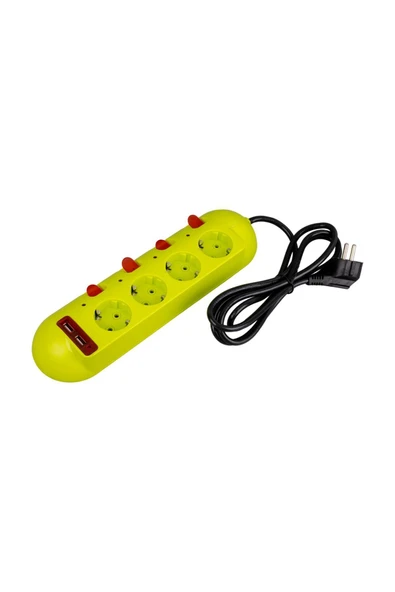 harry 4'LU 1.5 METRE KABLOLU 2 USB'Lİ LED GÖSTERGELİ AKIM VE ÇOCUK KORUMA AYRI ANAHTARLI 250 VOLT - 3