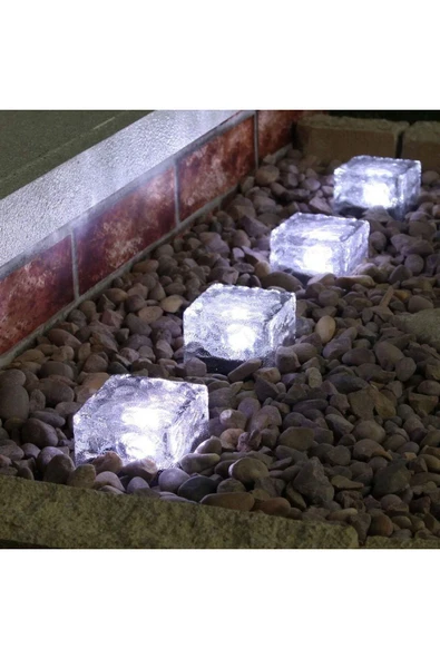 harry Güneş Enerjili Solar LEDli Buzlu Cam Tuğla Görünümlü Beyaz Renk Peyzaj Bahçe Yolu Veranda Aydınlatma - Resim 6