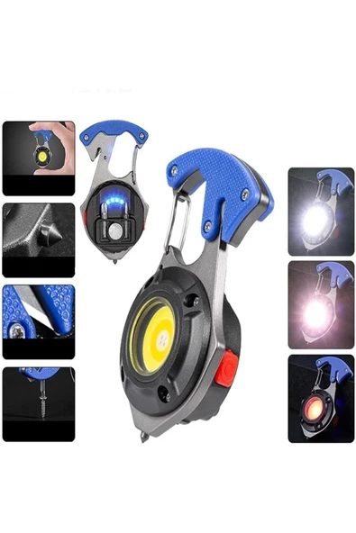 harry 500 Lümen Kamp Feneri Çok Fonksiyonlu Fener Anahtarlık USB Çakmak Cam Kırıcı Kemer Kesici Tornavida - Resim 4