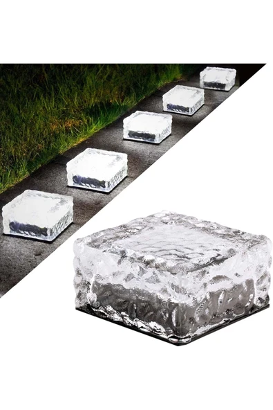 harry Güneş Enerjili Solar LEDli Buzlu Cam Tuğla Görünümlü Beyaz Renk Peyzaj Bahçe Yolu Veranda Aydınlatma - Resim 2