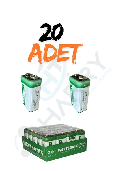 harry 20 ADET 9 Volt Pil - 9V Oyuncak Araba Drone Kumanda Pili -9Volt Çift Başlı Kare Pil - Resim 2