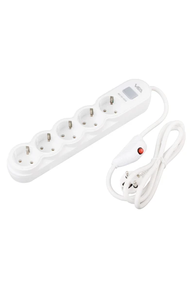 harry VEA 5'Lİ 1.5 METRE KABLOLU ANAHTARLI BEYAZ AKIM KORUMALI PRİZ BAKIR KABLO HARİCİ GÜÇ ANAHTARI - Resim 3