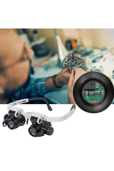 Rabelix Online Marketing Pilli Ayarlanabilir 2 Led Işıklı Büyüteçli Gözlük 8x, 15x, 23x - Resim 2