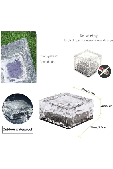 harry Güneş Enerjili Solar LEDli Buzlu Cam Tuğla Görünümlü Beyaz Renk Peyzaj Bahçe Yolu Veranda Aydınlatma - Resim 7