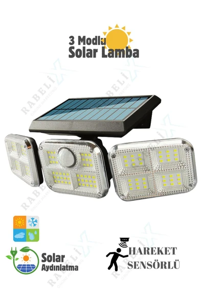 Rabelix Online Marketing Solar Güneş Enerjili 120 Ledli Hareket Sensörlü Bahçe Garaj Karavan Aydınlatma Sokak Lambası ürün görseli