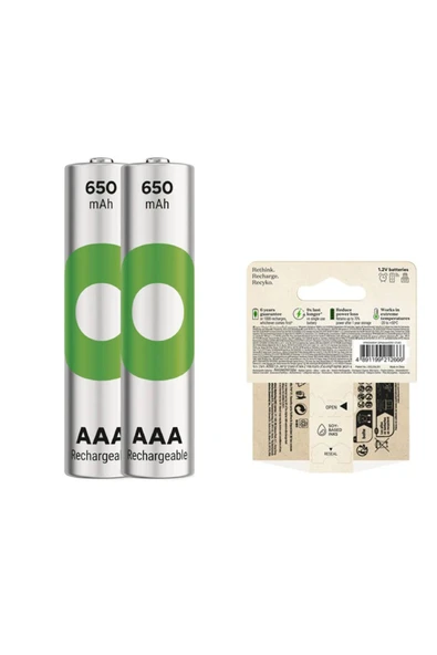 harry 2 Adet Şarjlı 650 Mah AAA İnce Kalem-Kumanda Pili,Saat Pili,Mouse Pili,Fotoğraf Mak. Pili - Resim 3