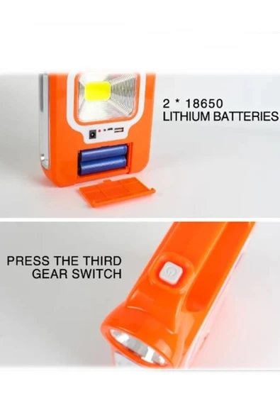 harry Şarjlı Güneş Enerjili 2.6 Mt Kablolu Ampullu Led Solar Powerbank Özellikli Işıldak - Resim 7