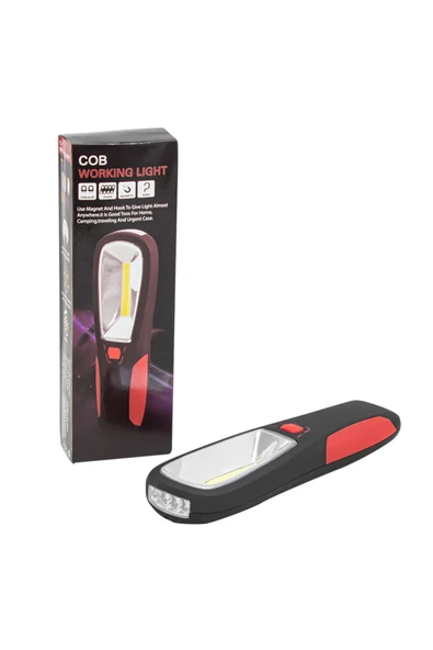 harry 4xAAA Pilli Kancalı Mıknatıslı Cob Ledli 200 Lümen Çalışma Lambası Tamirci Lambası - Resim 2