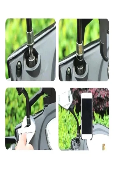 harry Dikiz Ayna Bağlantılı Metal Ayarlanabilen Motorsiklet Bisiklet Telefon Tutucu 360 Derece Dönen - 5