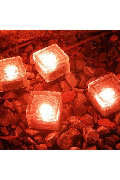 harry Güneş Enerjili Solar LED'li Buzlu Cam Tuğla Görünümlü Kırmızı Renk Peyzaj Bahçe Yolu Aydınlatma - 3
