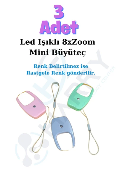 harry 3 Adet Pilli 8x Zoom 2 led ışıklı anahtarlıklı mini büyüteç - Resim 2