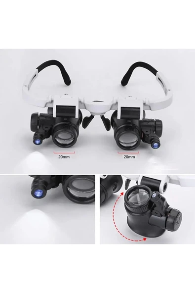 Rabelix Online Marketing Pilli Ayarlanabilir 2 Led Işıklı Büyüteçli Gözlük 8x, 15x, 23x - Resim 3