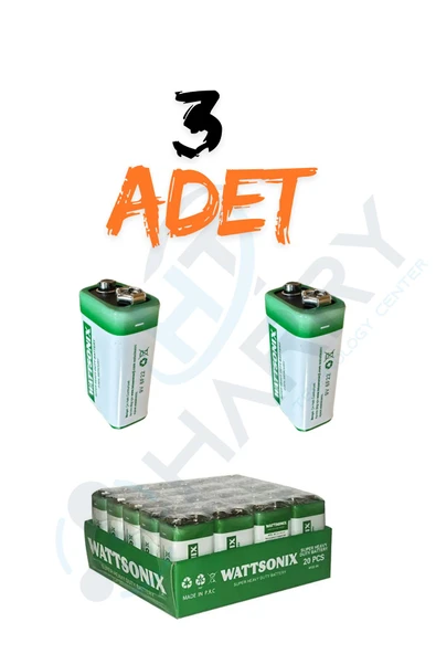 harry 3 ADET 9 Volt Pil - 9V Oyuncak Araba Drone Kumanda Pili -9Volt Çift Başlı Kare Pil - 1
