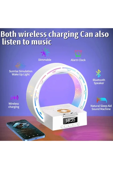 harry Şarjlı Radyolu Kablosuz Şarj Özellikjli Bluetooth Hoparlör 6 Farklı Aydınlatma Modu Alarmlı - Resim 5