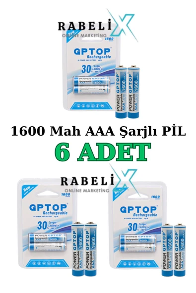 harry 6 Adet 1600 Mah Ni Mh Aaa Şarj Edilebilir 1.2 Volt Standart Ince Kalem Pili (ŞARJLI KUMANDA PİLİ) ürün görseli