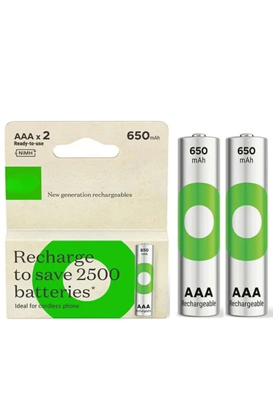 harry 2 Adet Şarjlı 650 Mah AAA İnce Kalem-Kumanda Pili,Saat Pili,Mouse Pili,Fotoğraf Mak. Pili ürün görseli