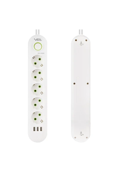 harry VEA 5'Lİ 1.5 METRE KABLOLU 3 USB'Lİ BEYAZ AKIM KORUMALI PRİZ BAKIR KABLO HARİCİ GÜÇ ANAHTARI - Resim 4