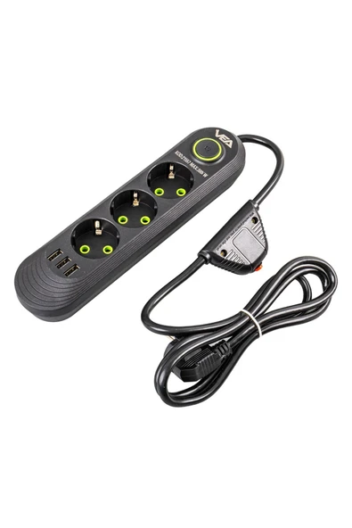harry VEA 3'LÜ 1.5 METRE KABLOLU 3 USB'Lİ SİYAH AKIM KORUMALI PRİZ BAKIR  Uyumlu KABLO HARİCİ GÜÇ ANAHTARI ürün görseli