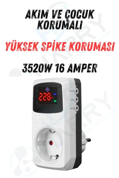 harry 3520 Watt 16 Amper Digital Göstergeli Akım Korumalı Tekli Priz Çocuk Korumalı ürün görseli