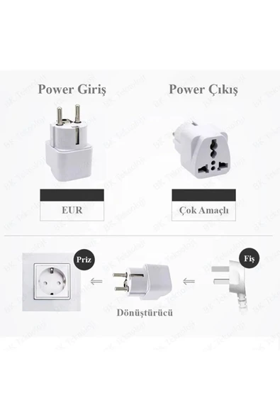 harry 5 Adet Çevirici Priz Amerikan Japonya Ingiliz Fiş Dönüştürücü Türk Tipe Fiş Çeviren Adaptör Başlık - Resim 5