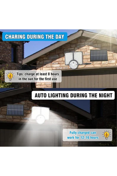 Rabelix Online Marketing 112 Led Güneş Enerjili Kumandalı 3 Çalışma Modlu Çift Başlıklı Bahçe,Garaj,Teras Sokak Lambası - Resim 4