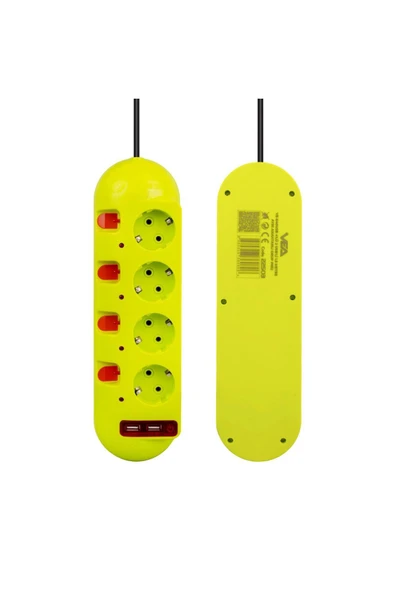 harry 4'LU 1.5 METRE KABLOLU 2 USB'Lİ LED GÖSTERGELİ AKIM VE ÇOCUK KORUMA AYRI ANAHTARLI 250 VOLT - 1
