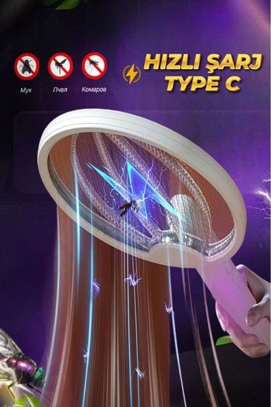 Rabelix Online Marketing Ayaklı USB Şarjlı Uv Işıklı Elektrikli Sivrisinek Öldürücü Raket Sinek Öldürücü - Resim 3