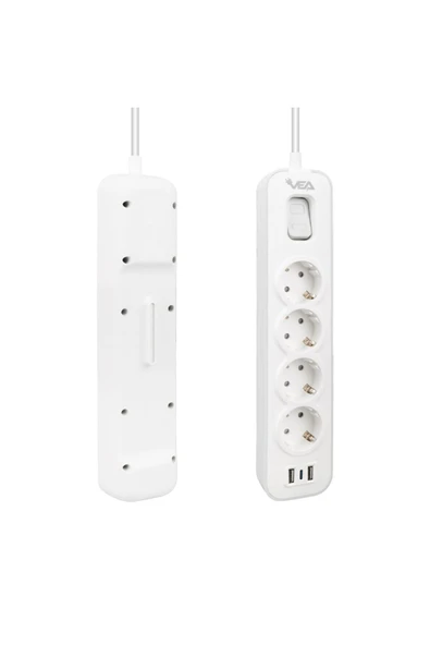 harry 4'LÜ 1.5 METRE KABLOLU 2 USB+TYPE-C HIZLI ŞARJ AKIM KORUMA ÇOCUK VE YANGIN KORUMA ANAHTARLI 4000 WAT - Resim 3