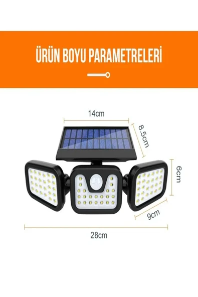 Rabelix Online Marketing Solar Güneş Enerjili 74 Ledli Hareket Sensörlü 3 Modlu Bahçe Balkon Aydınlatma Sokak Lambası - Resim 4