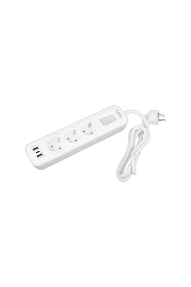 harry 3'LÜ 1.5 METRE KABLOLU 2 USB+TYPE-C HIZLI ŞARJ AKIM KORUMA ÇOCUK VE YANGIN KORUMA ANAHTARLI 4000 WAT - 2