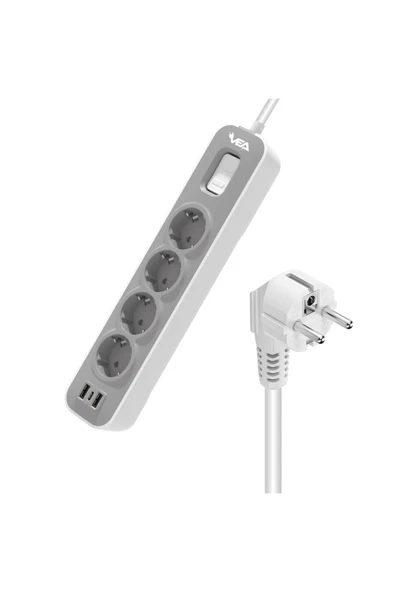 harry 4'LÜ 1.5 METRE KABLOLU 2 USB+TYPE-C HIZLI ŞARJ AKIM KORUMA ÇOCUK VE YANGIN KORUMA ANAHTARLI 4000 WAT - Resim 4