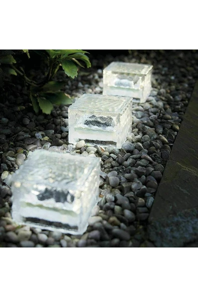 harry Güneş Enerjili Solar LEDli Buzlu Cam Tuğla Görünümlü Beyaz Renk Peyzaj Bahçe Yolu Veranda Aydınlatma ürün görseli