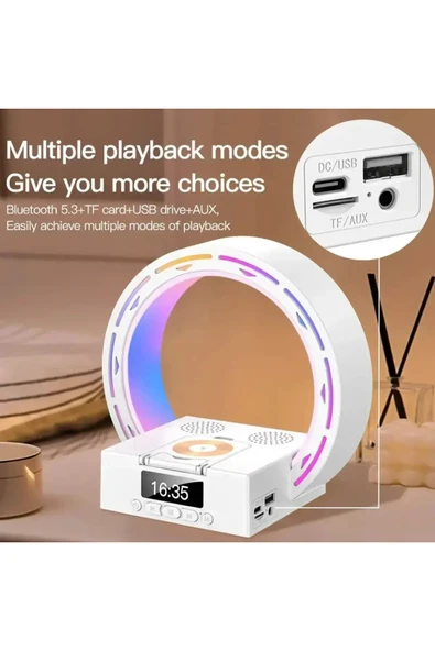 harry Şarjlı Radyolu Kablosuz Şarj Özellikjli Bluetooth Hoparlör 6 Farklı Aydınlatma Modu Alarmlı - Resim 6