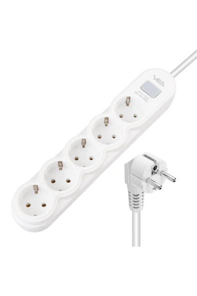 harry VEA 5'Lİ 1.5 METRE KABLOLU ANAHTARLI BEYAZ AKIM KORUMALI PRİZ BAKIR KABLO HARİCİ GÜÇ ANAHTARI - Resim 5