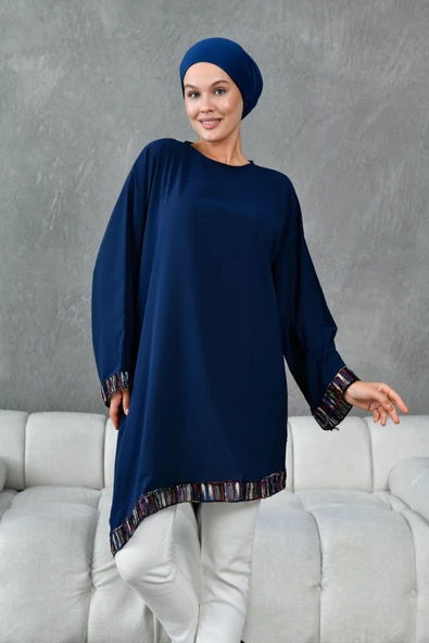 ASİMETRİK KESİM ŞERİT AKSESUARLI SALAŞ TUNİK ürün görseli