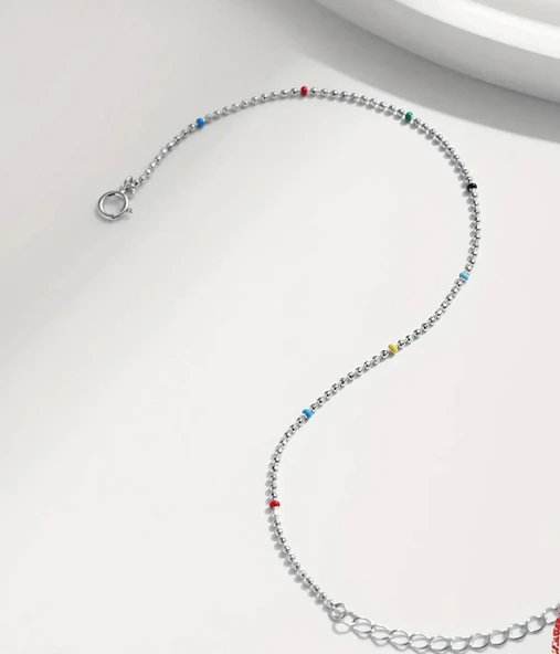 925 Ayar Boncuk Zincir Mineli Kadın Gümüş Bileklik - Resim 3